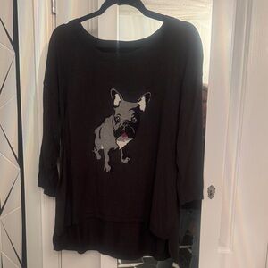 Lane Bryant Black Sweater with French Bulldog Design